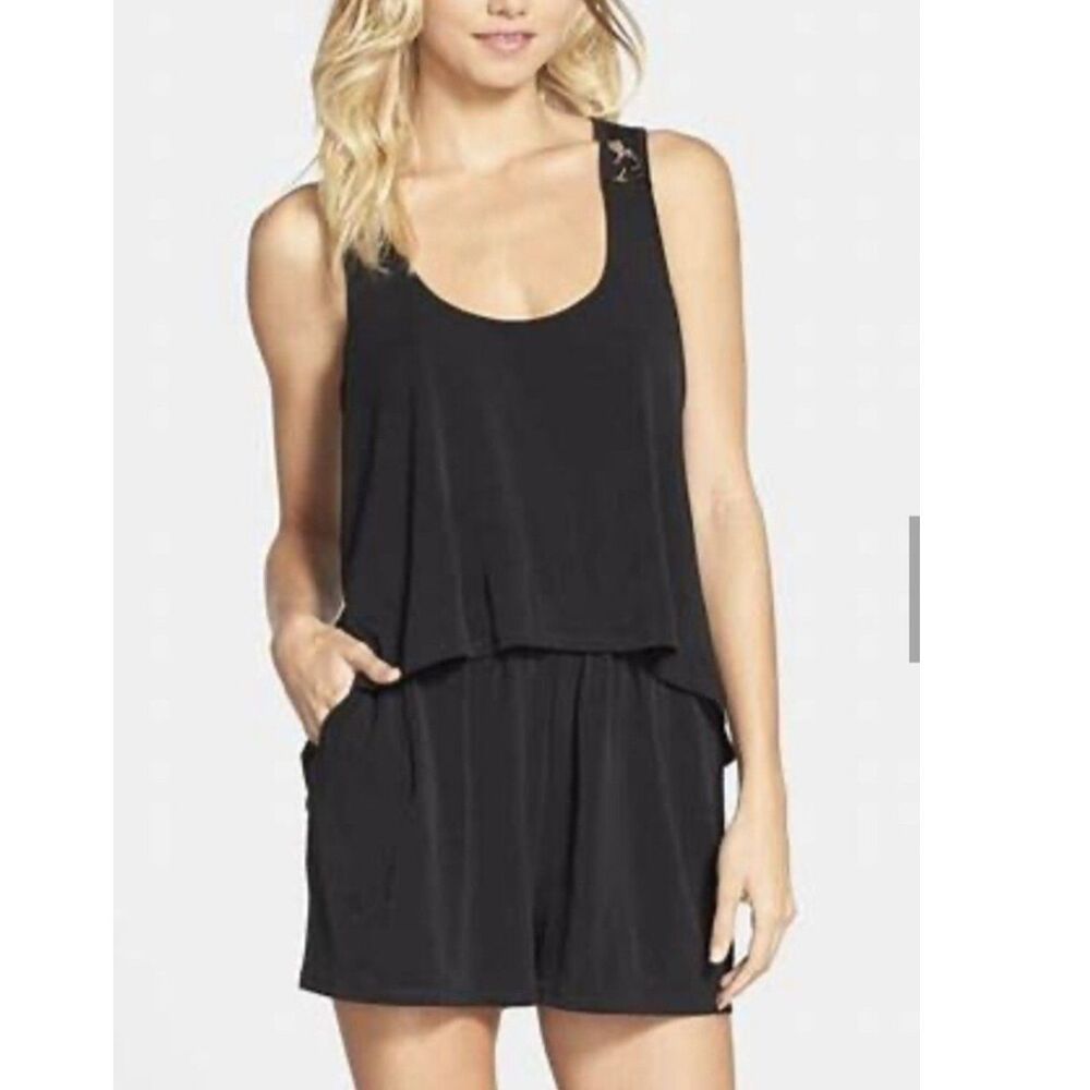 BCBG Layered Racerback Laced Semi Sheer Flexible Fit Stretchy Knit Romper M
